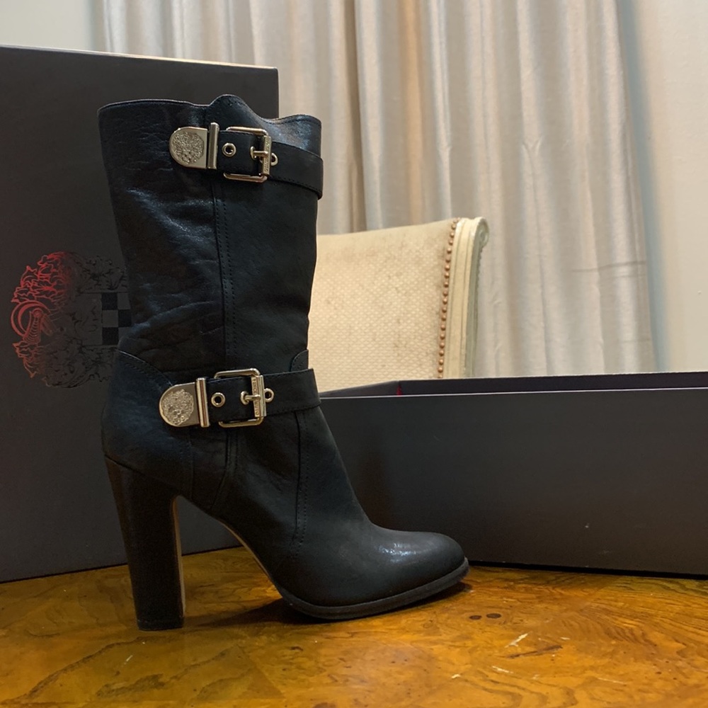 Vince Camuto Black Leather Buckle Boot